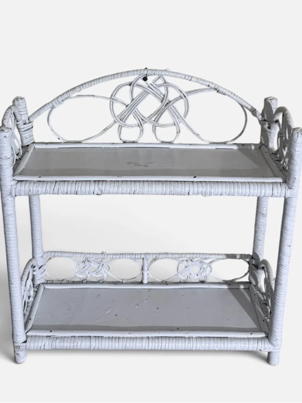 Vintage~1970s~White Wicker & Rattan ~ Two Tier ~ Wall Shelf